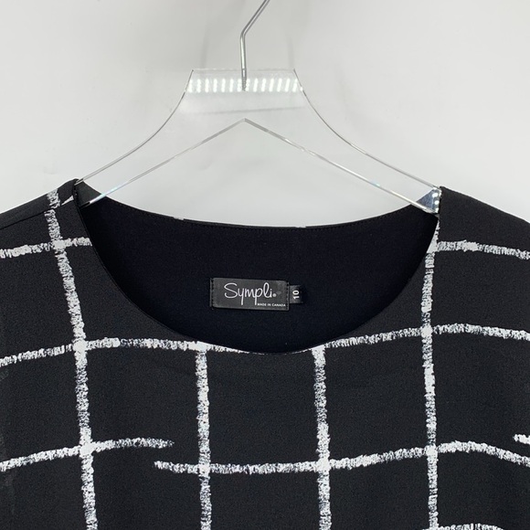 Sympli Cross hatch tunic blouse shirt top black white check chiffon floaty 10 M - Picture 4 of 6